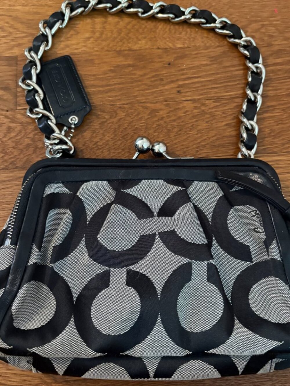 Vintage Coach Y2K Parker Optic Signature Kiss-Lock Bag Black - Picture 4 of 9